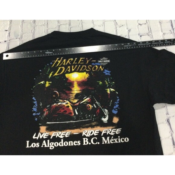 Harley-Davidson T-Shirt Men's 2XL Black Los Algodones Mexico Live Free-Ride Free - Picture 6 of 7